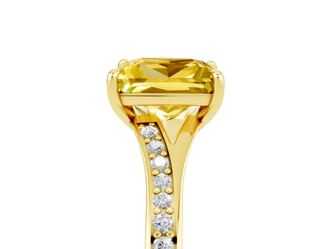 Yellow gold Princess Cut Yellow Sapphire Solitaire Ring with Pavé Band and Prong Setting_5