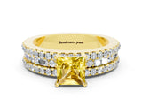 Yellow gold Princess Cut Yellow Sapphire Solitaire Ring with Pavé and Channel Set Band_24