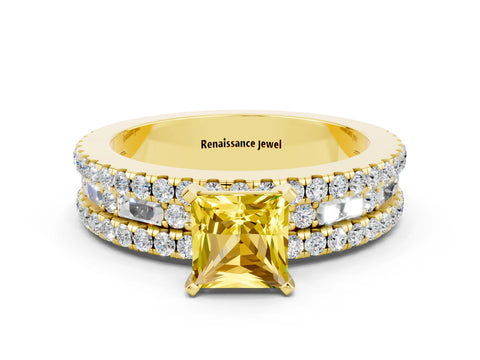 Yellow gold Princess Cut Yellow Sapphire Solitaire Ring with Pavé and Channel Set Band_24