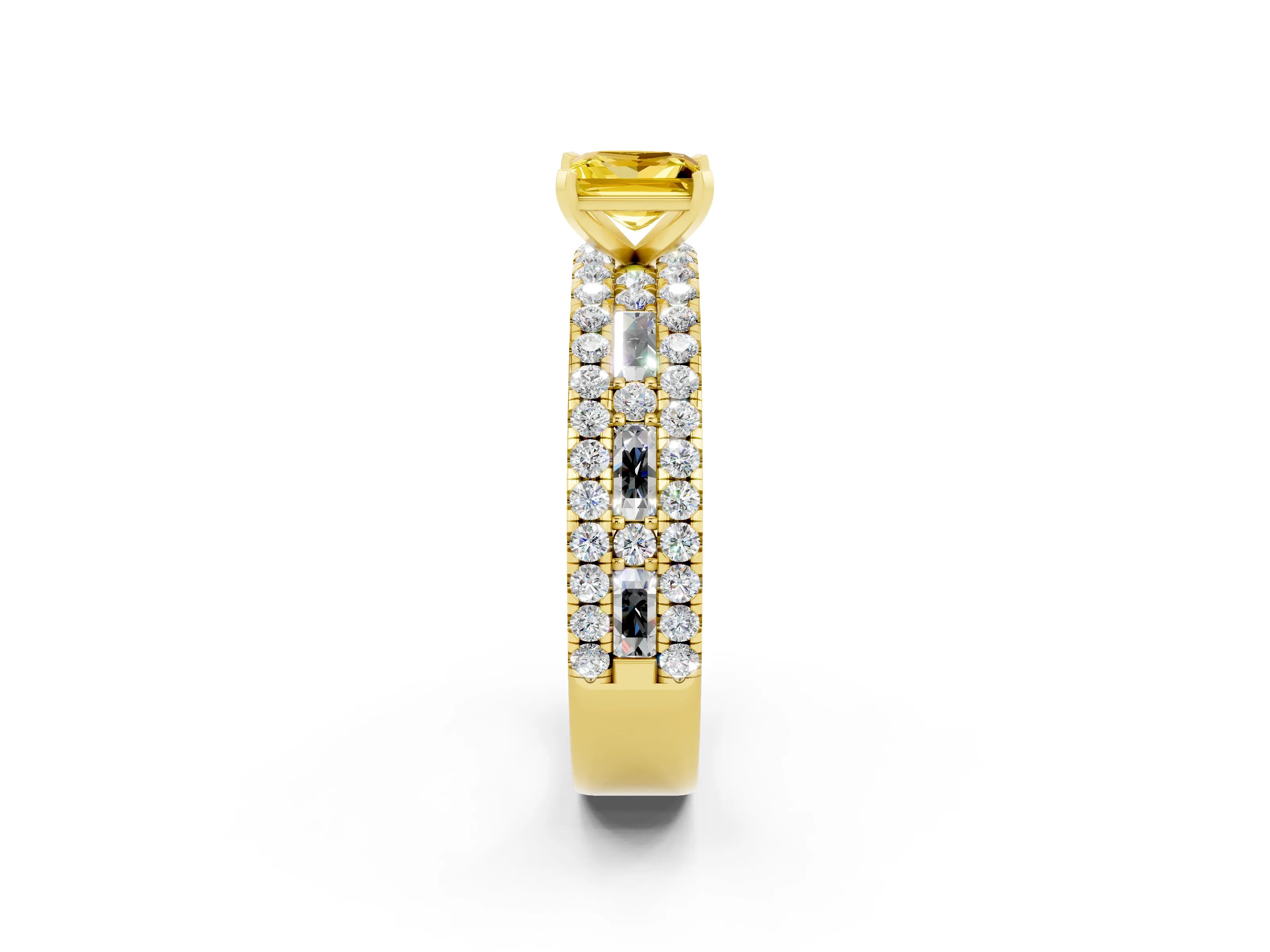 Yellow gold Princess Cut Yellow Sapphire Solitaire Ring with Pavé and Channel Set Band_26