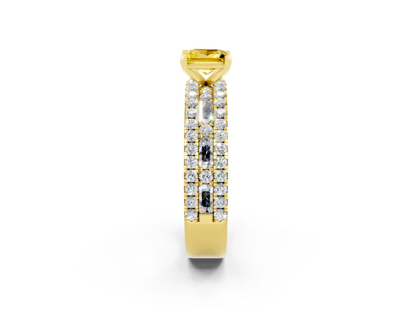 Yellow gold Princess Cut Yellow Sapphire Solitaire Ring with Pavé and Channel Set Band