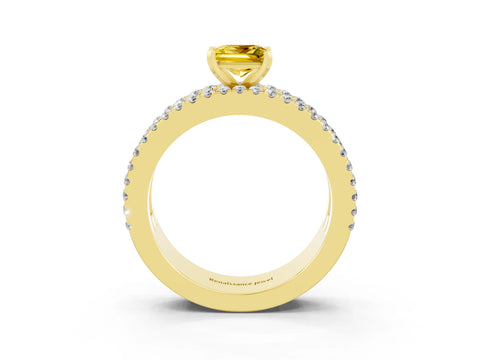 Yellow gold Princess Cut Yellow Sapphire Solitaire Ring with Pavé and Channel Set Band_27