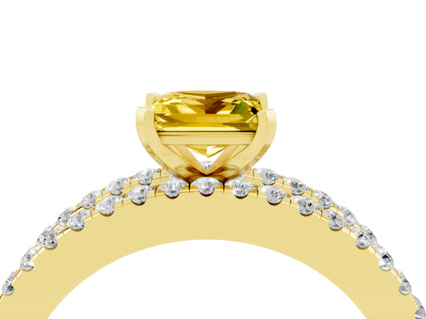 Yellow gold Princess Cut Yellow Sapphire Solitaire Ring with Pavé and Channel Set Band_28