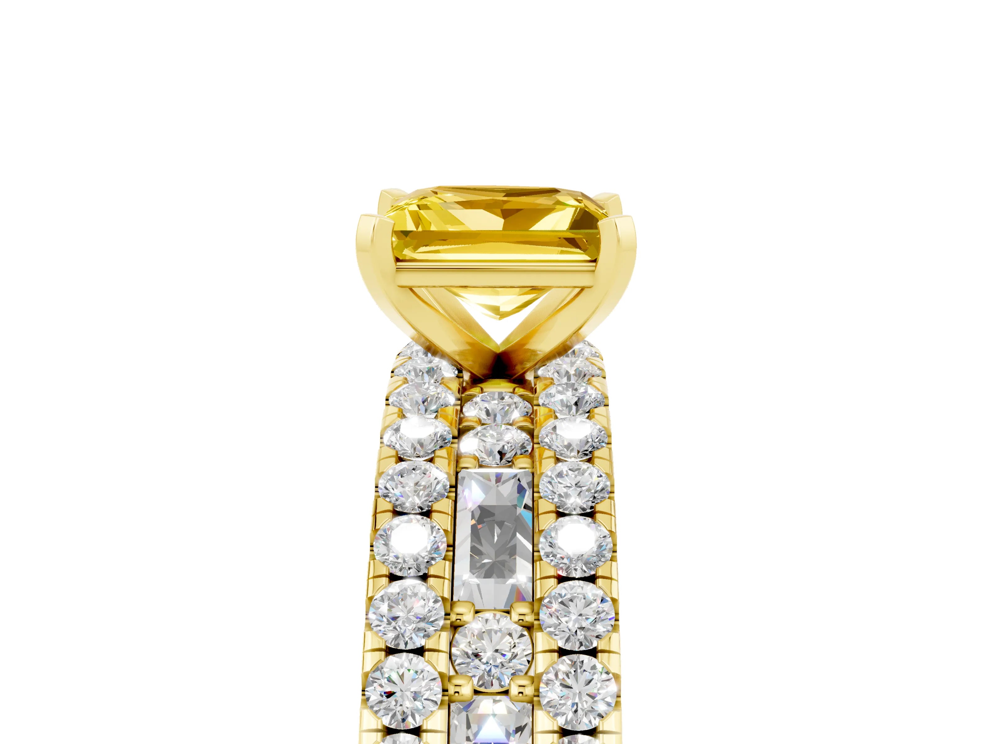 Yellow gold Princess Cut Yellow Sapphire Solitaire Ring with Pavé and Channel Set Band_29