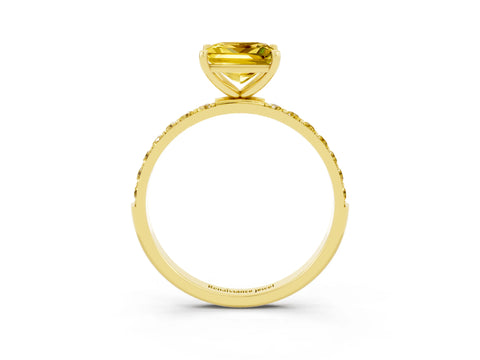 Yellow gold Princess Cut Yellow Sapphire Solitaire Ring with Pave Band and Four Prong Setting_15