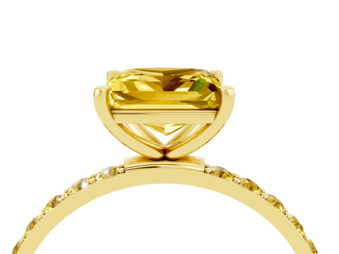 Yellow gold Princess Cut Yellow Sapphire Solitaire Ring with Pave Band and Four Prong Setting_16