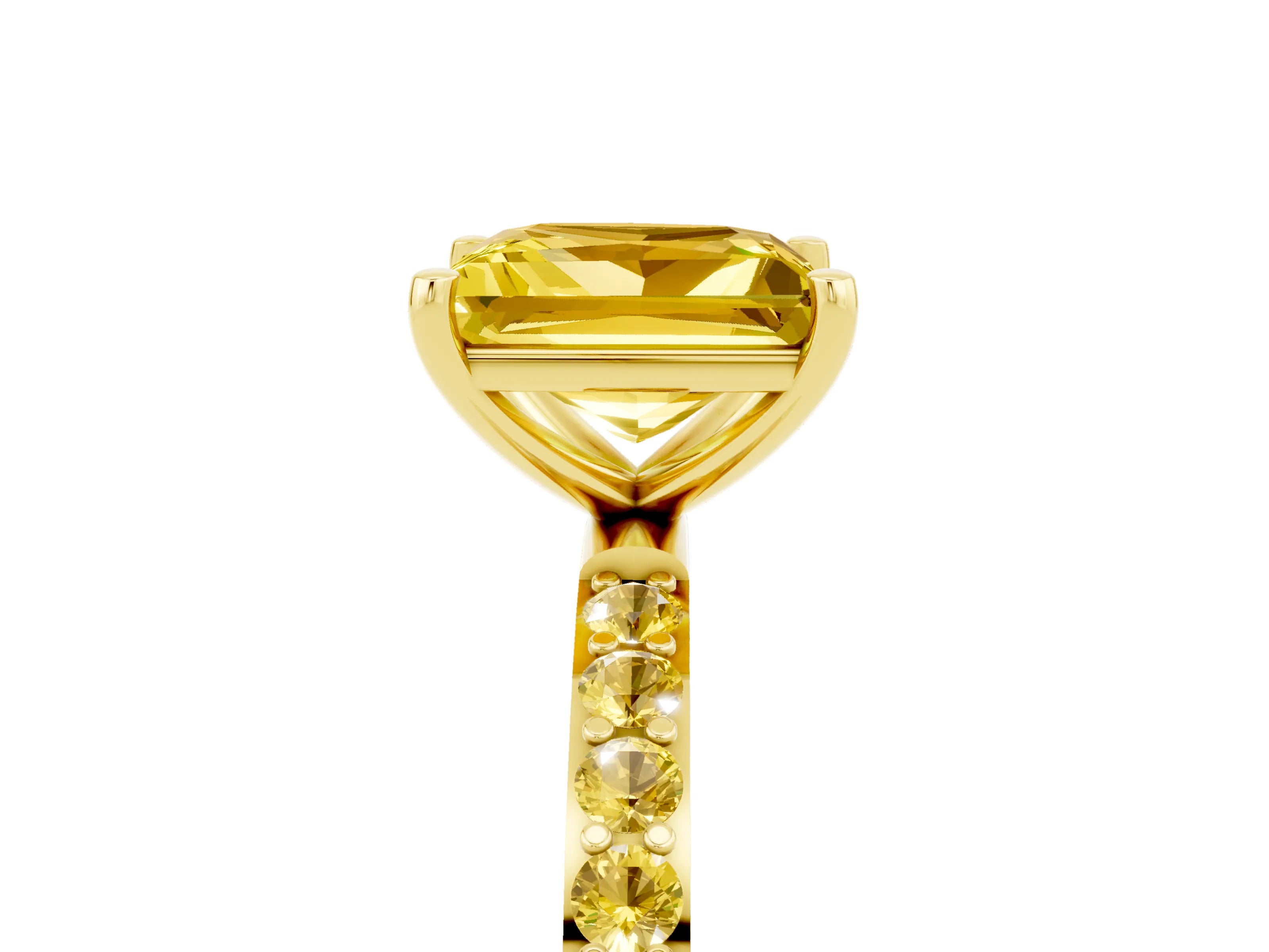 Yellow gold Princess Cut Yellow Sapphire Solitaire Ring with Pave Band and Four Prong Setting_17