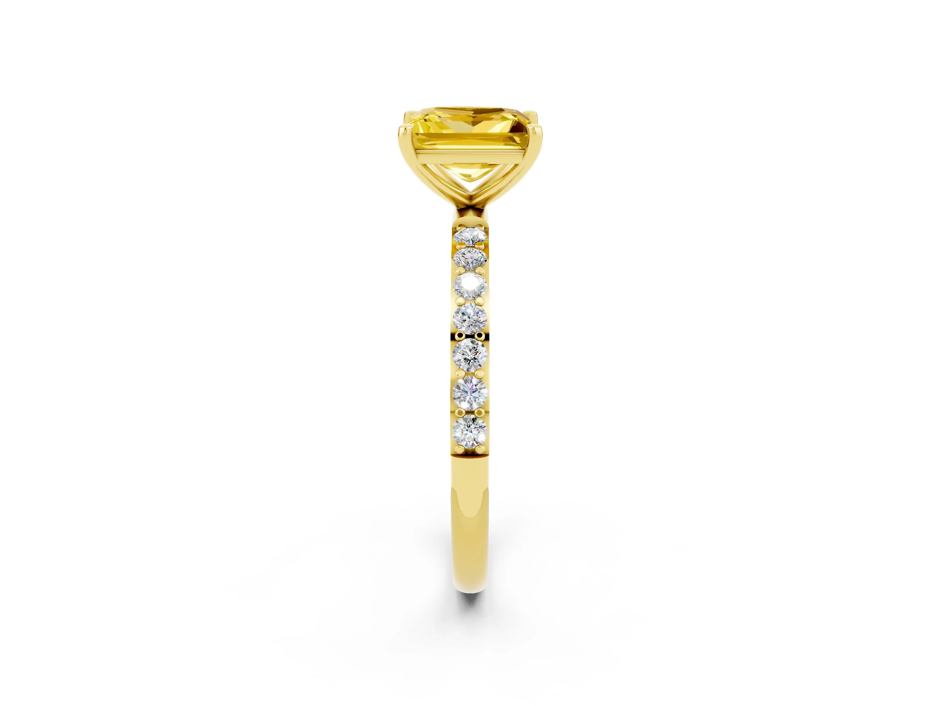 Yellow gold Princess Cut Yellow Sapphire Solitaire Ring with Pave Band and Four Prong Setting_50