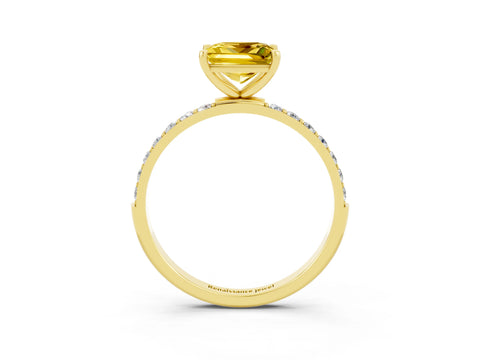 Yellow gold Princess Cut Yellow Sapphire Solitaire Ring with Pave Band and Four Prong Setting_51