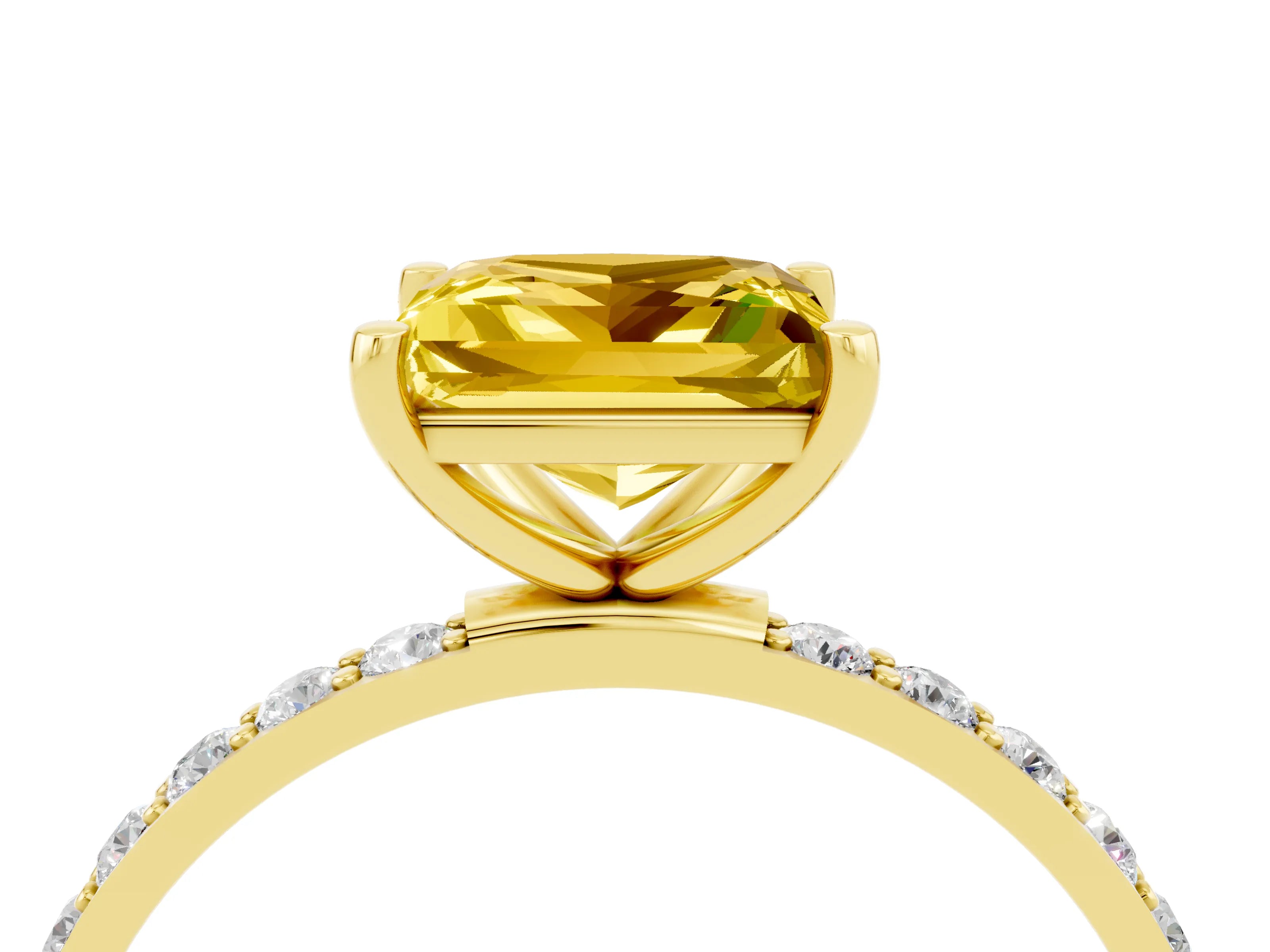Yellow gold Princess Cut Yellow Sapphire Solitaire Ring with Pave Band and Four Prong Setting_52