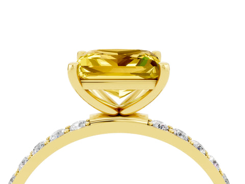 Yellow gold Princess Cut Yellow Sapphire Solitaire Ring with Pave Band and Four Prong Setting_52