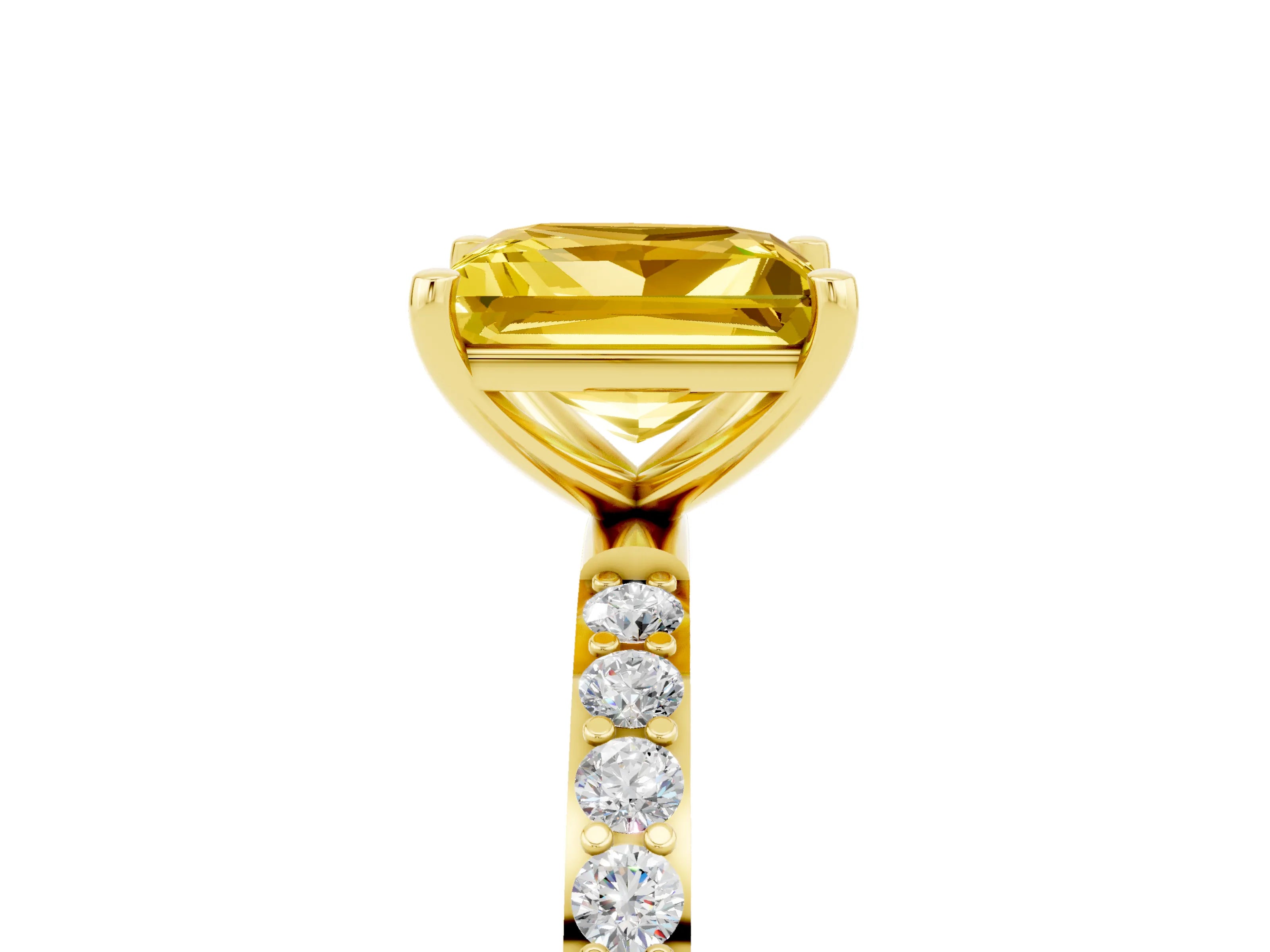 Yellow gold Princess Cut Yellow Sapphire Solitaire Ring with Pave Band and Four Prong Setting_53