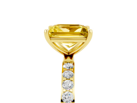 Yellow gold Princess Cut Yellow Sapphire Solitaire Ring with Pave Band and Four Prong Setting_53
