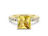 Yellow gold Princess Cut Yellow Sapphire Solitaire Ring with Round  Pavé Band and Four-Prong Setting_36