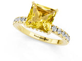 Yellow gold Princess Cut Yellow Sapphire Solitaire Ring with Round  Pavé Band and Four-Prong Setting_37