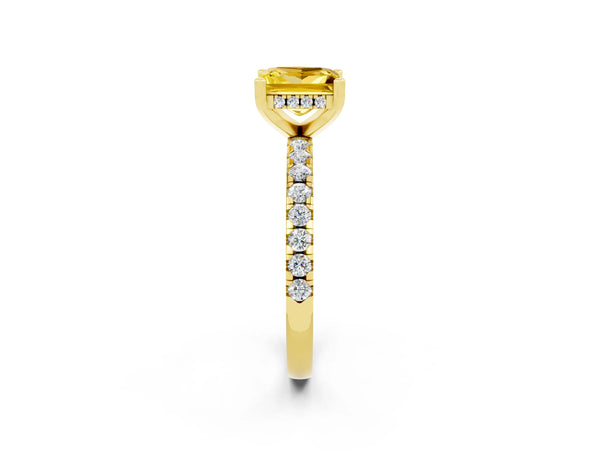 Yellow gold Princess Cut Yellow Sapphire Solitaire Ring with Round Pavé Band and Four-Prong Setting