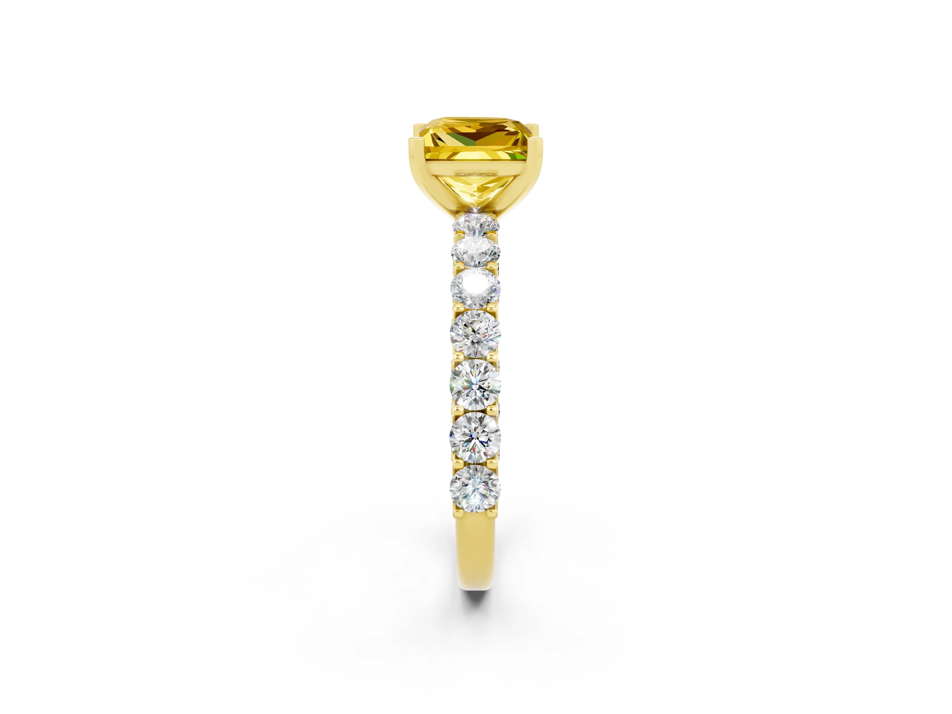 Yellow gold Princess Cut Yellow Sapphire Solitaire Ring with Shared Prong Pavé Band and Four-Prong Setting_2