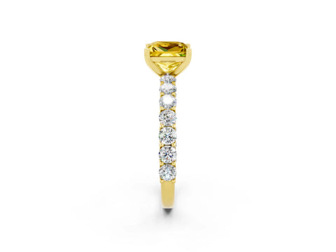 Yellow gold Princess Cut Yellow Sapphire Solitaire Ring with Shared Prong Pavé Band and Four-Prong Setting_2