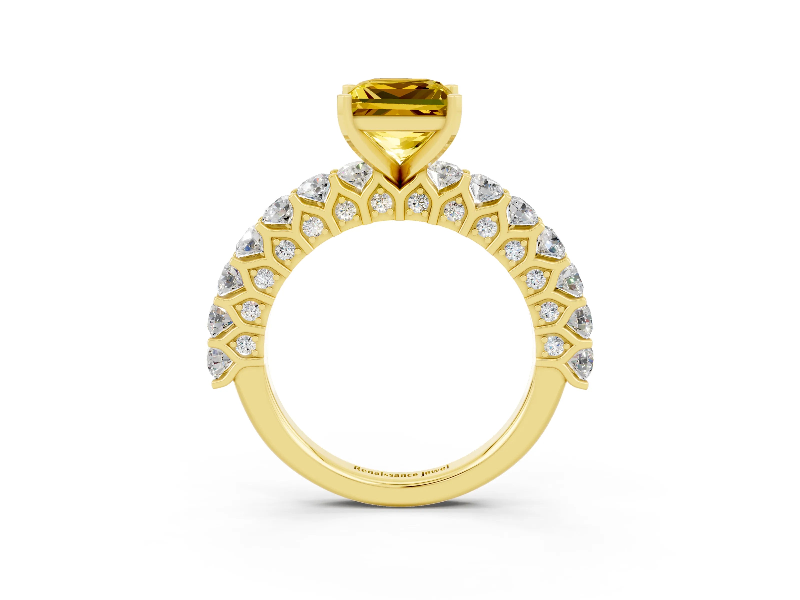 Yellow gold Princess Cut Yellow Sapphire Solitaire Ring with Shared Prong Pavé Band and Four-Prong Setting_3