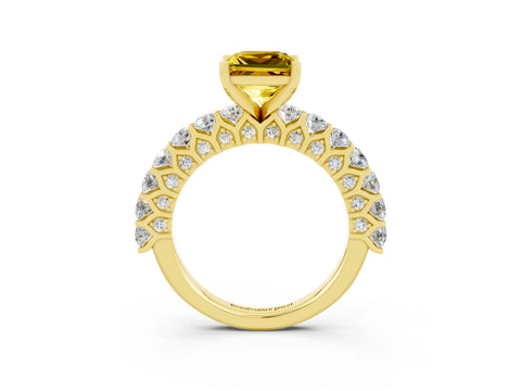 Yellow gold Princess Cut Yellow Sapphire Solitaire Ring with Shared Prong Pavé Band and Four-Prong Setting_3