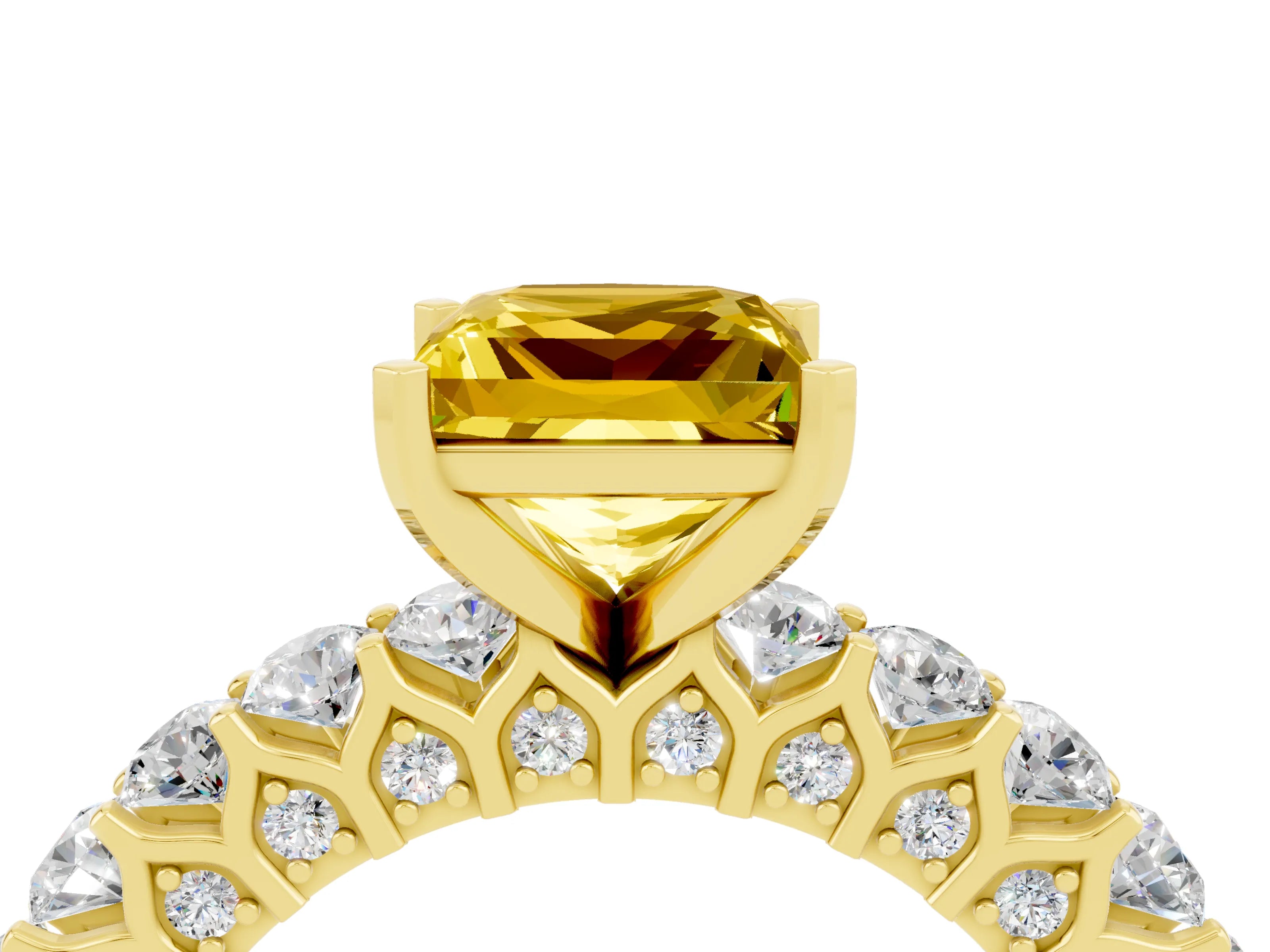 Yellow gold Princess Cut Yellow Sapphire Solitaire Ring with Shared Prong Pavé Band and Four-Prong Setting_4