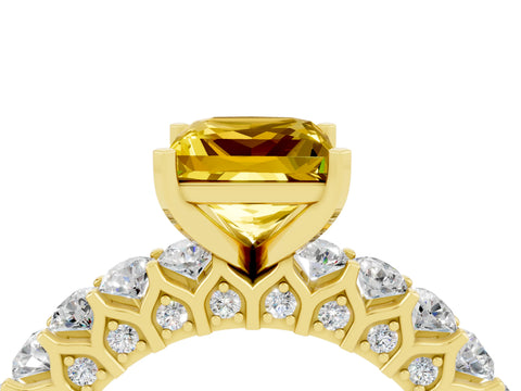 Yellow gold Princess Cut Yellow Sapphire Solitaire Ring with Shared Prong Pavé Band and Four-Prong Setting_4