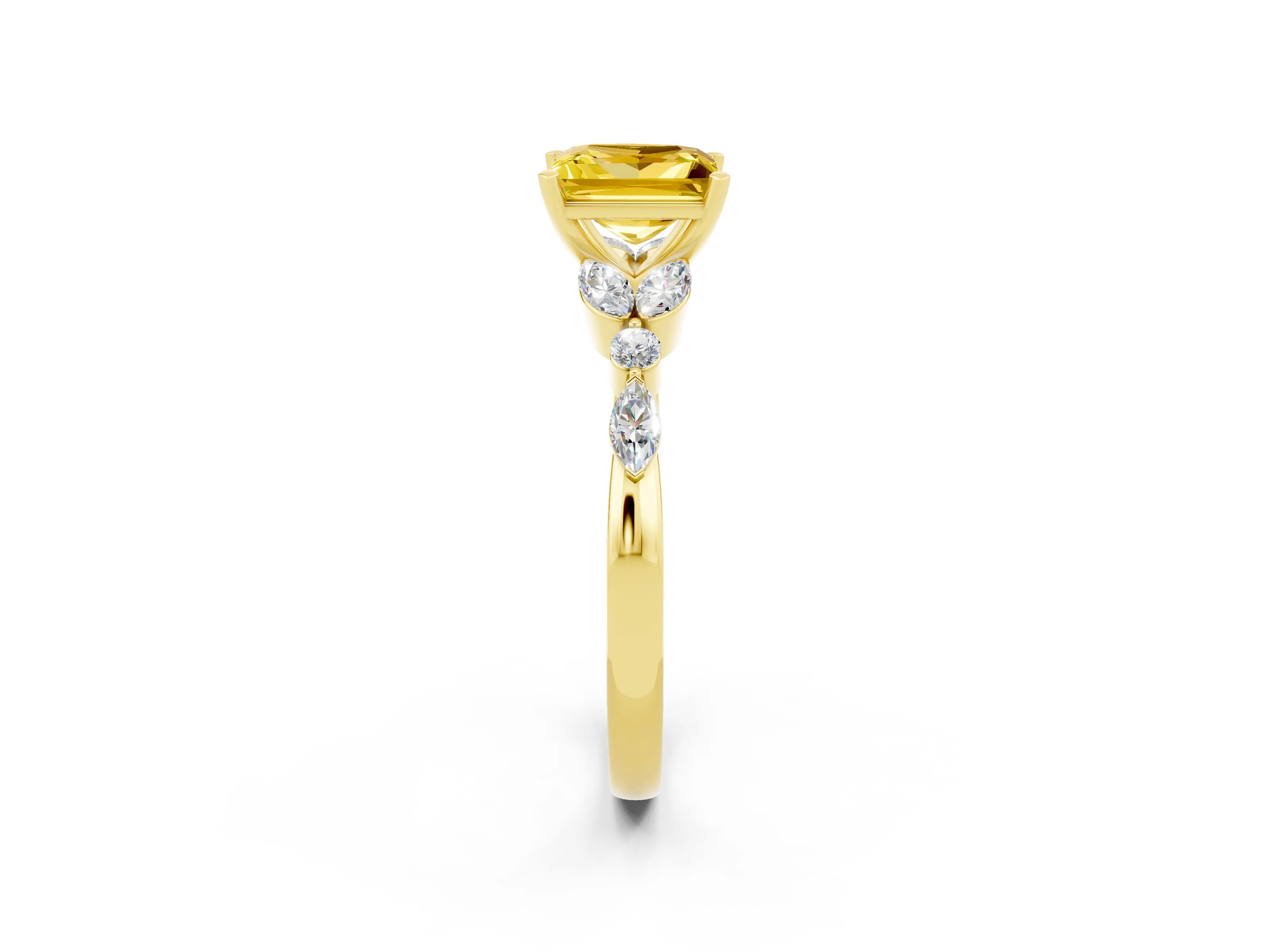 Yellow gold Princess Cut Yellow Sapphire Solitaire Ring with Side Stones and Four-Prong Setting_14