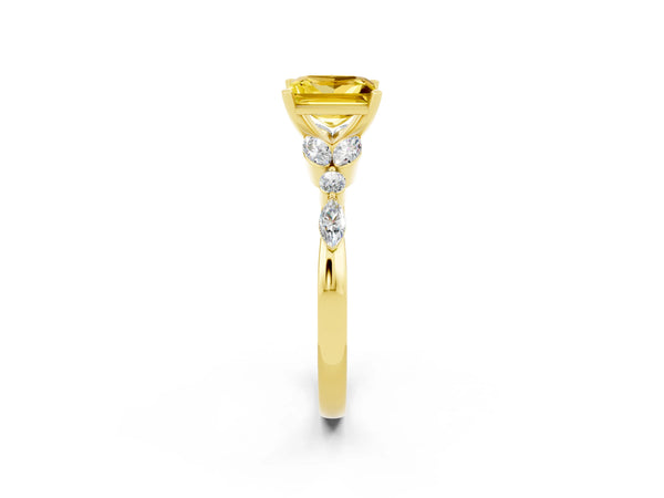 Yellow gold Princess Cut Yellow Sapphire Solitaire Ring with Side Stones and Four-Prong Setting