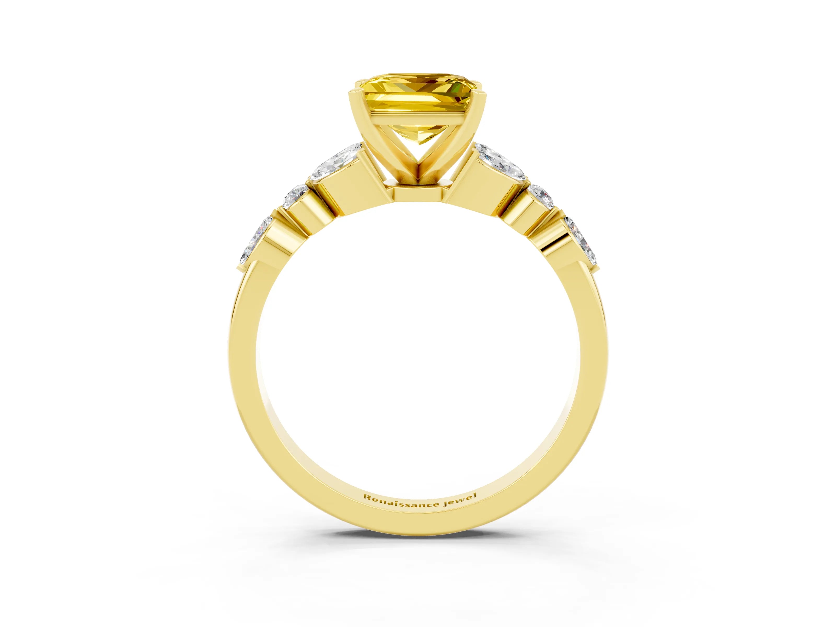 Yellow gold Princess Cut Yellow Sapphire Solitaire Ring with Side Stones and Four-Prong Setting_15