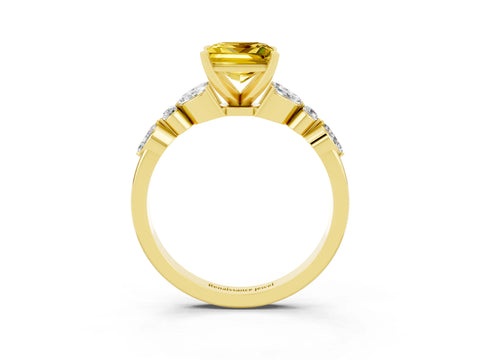 Yellow gold Princess Cut Yellow Sapphire Solitaire Ring with Side Stones and Four-Prong Setting_15