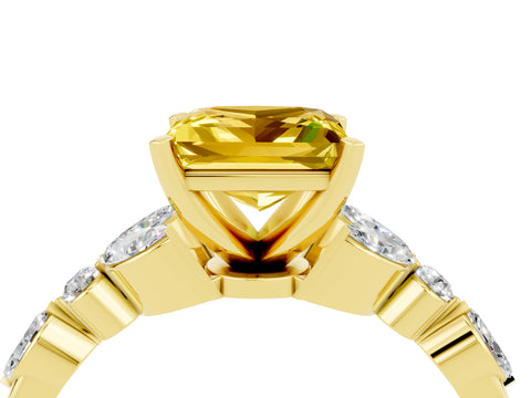 Yellow gold Princess Cut Yellow Sapphire Solitaire Ring with Side Stones and Four-Prong Setting_16