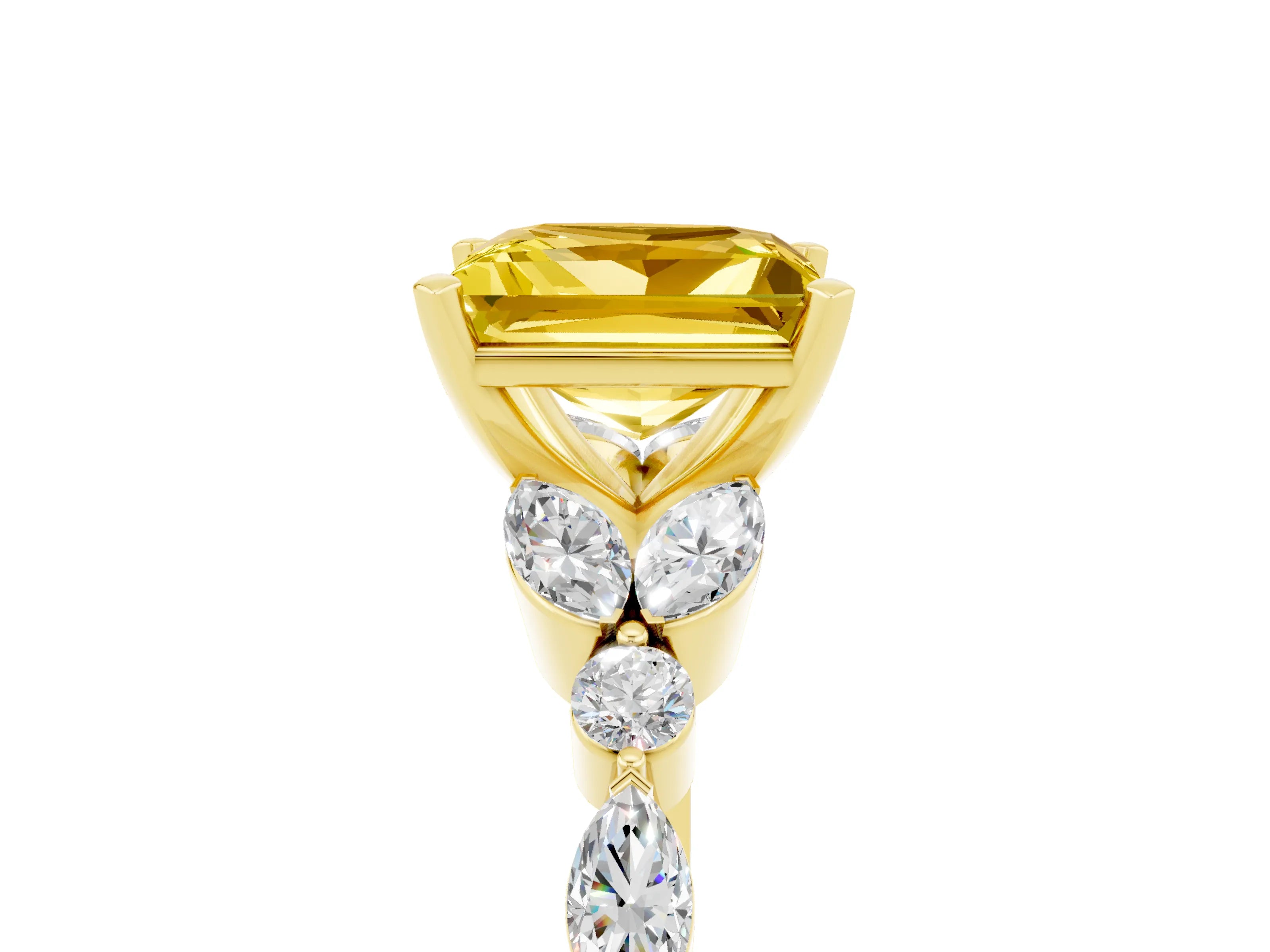 Yellow gold Princess Cut Yellow Sapphire Solitaire Ring with Side Stones and Four-Prong Setting_17