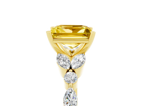 Yellow gold Princess Cut Yellow Sapphire Solitaire Ring with Side Stones and Four-Prong Setting_17