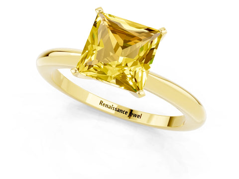 Yellow gold Princess Cut Yellow Sapphire Solitaire Ring with Six-Prong Setting and Classic Band_1