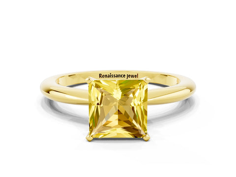 Yellow gold Princess Cut Yellow Sapphire Solitaire Ring with Six-Prong Setting and Classic Band