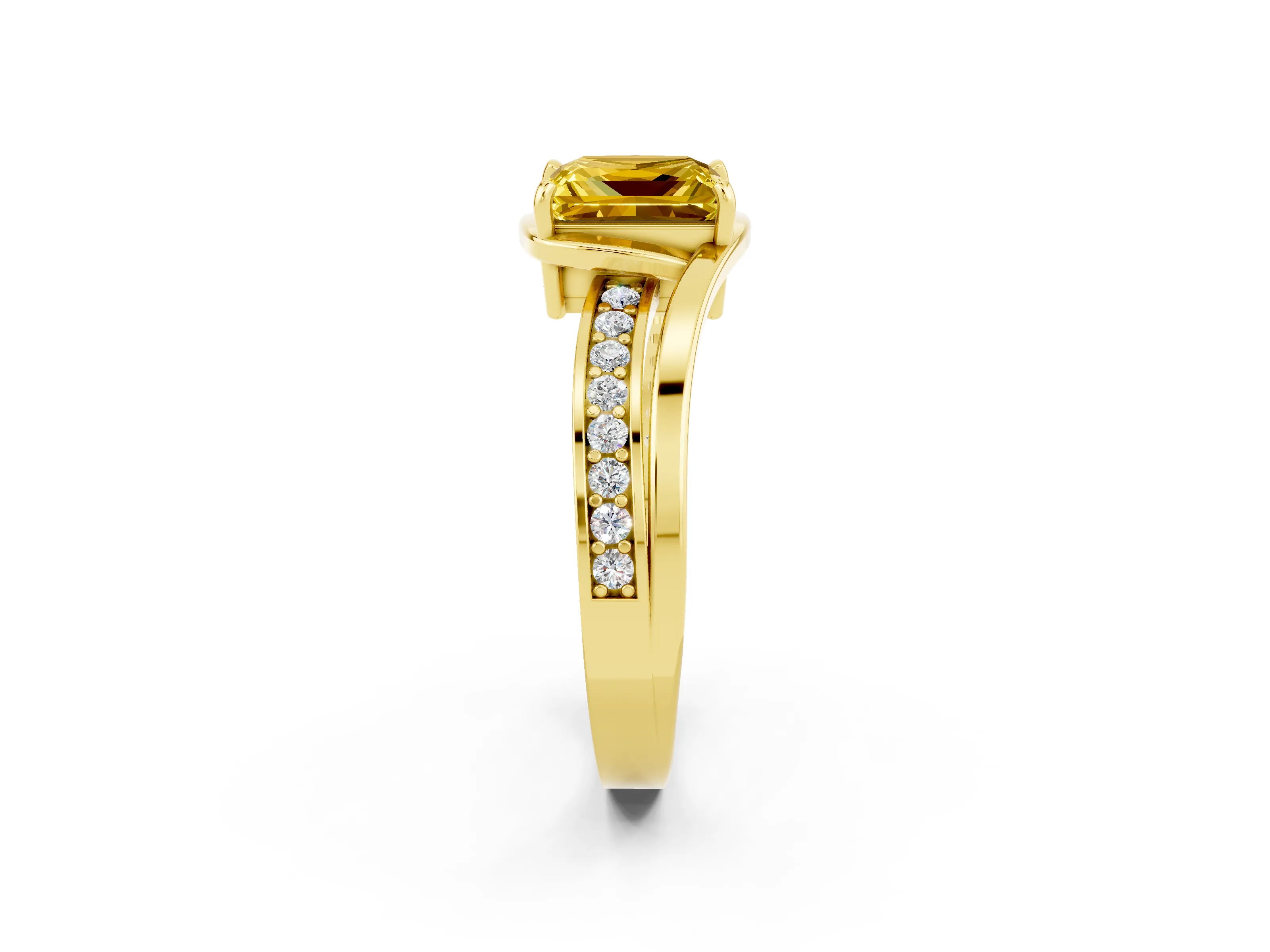 Yellow gold Princess Cut Yellow Sapphire Solitaire Ring with Split Shank and Prong Setting_2
