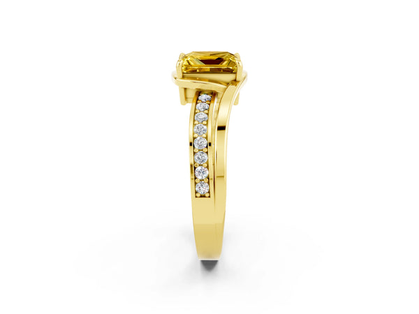 Yellow gold Princess Cut Yellow Sapphire Solitaire Ring with Split Shank and Prong Setting