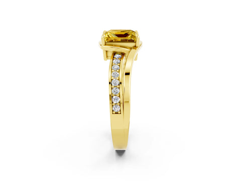 Yellow gold Princess Cut Yellow Sapphire Solitaire Ring with Split Shank and Prong Setting_2