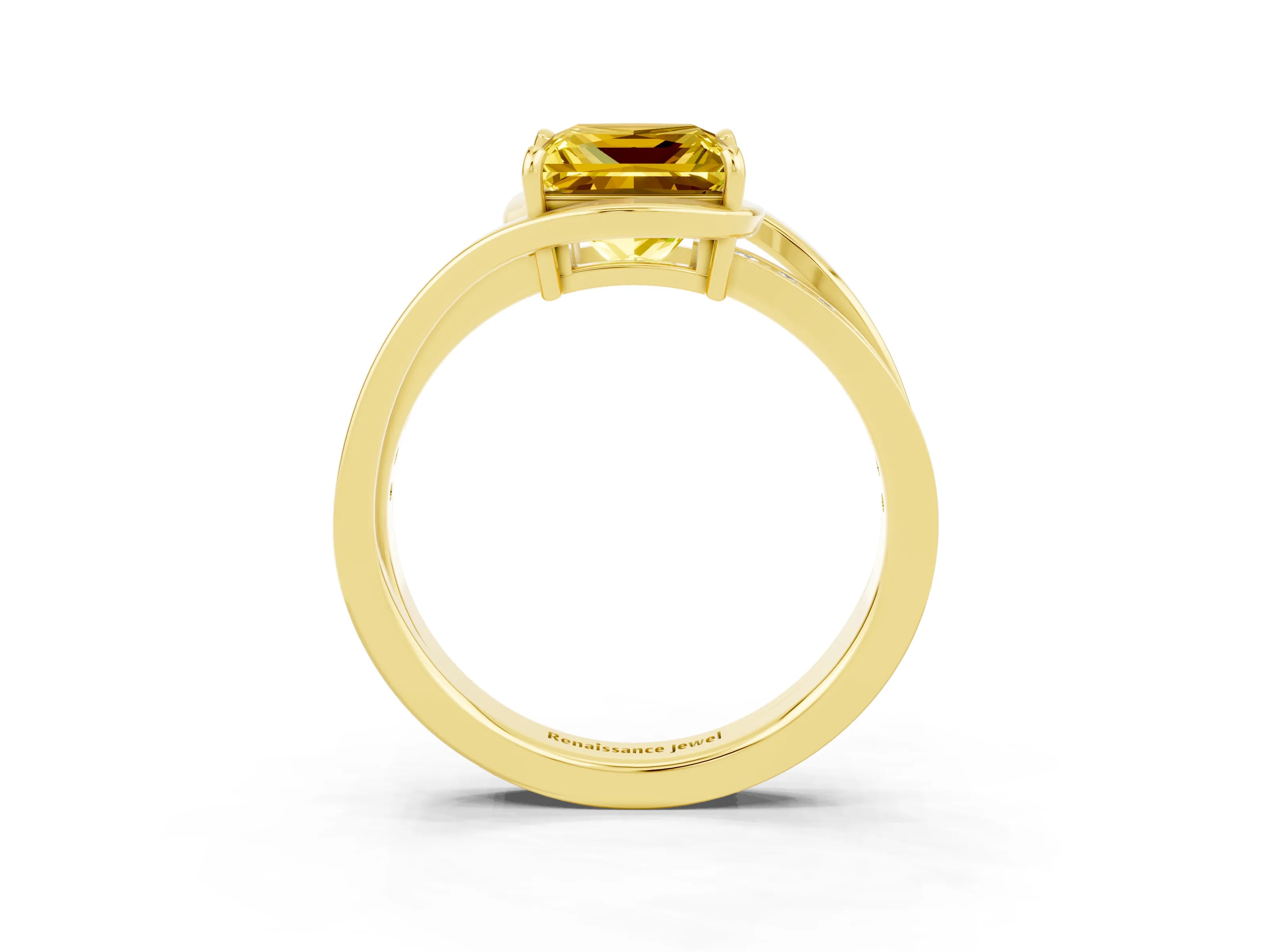 Yellow gold Princess Cut Yellow Sapphire Solitaire Ring with Split Shank and Prong Setting_3