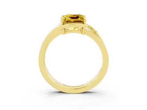 Yellow gold Princess Cut Yellow Sapphire Solitaire Ring with Split Shank and Prong Setting_3