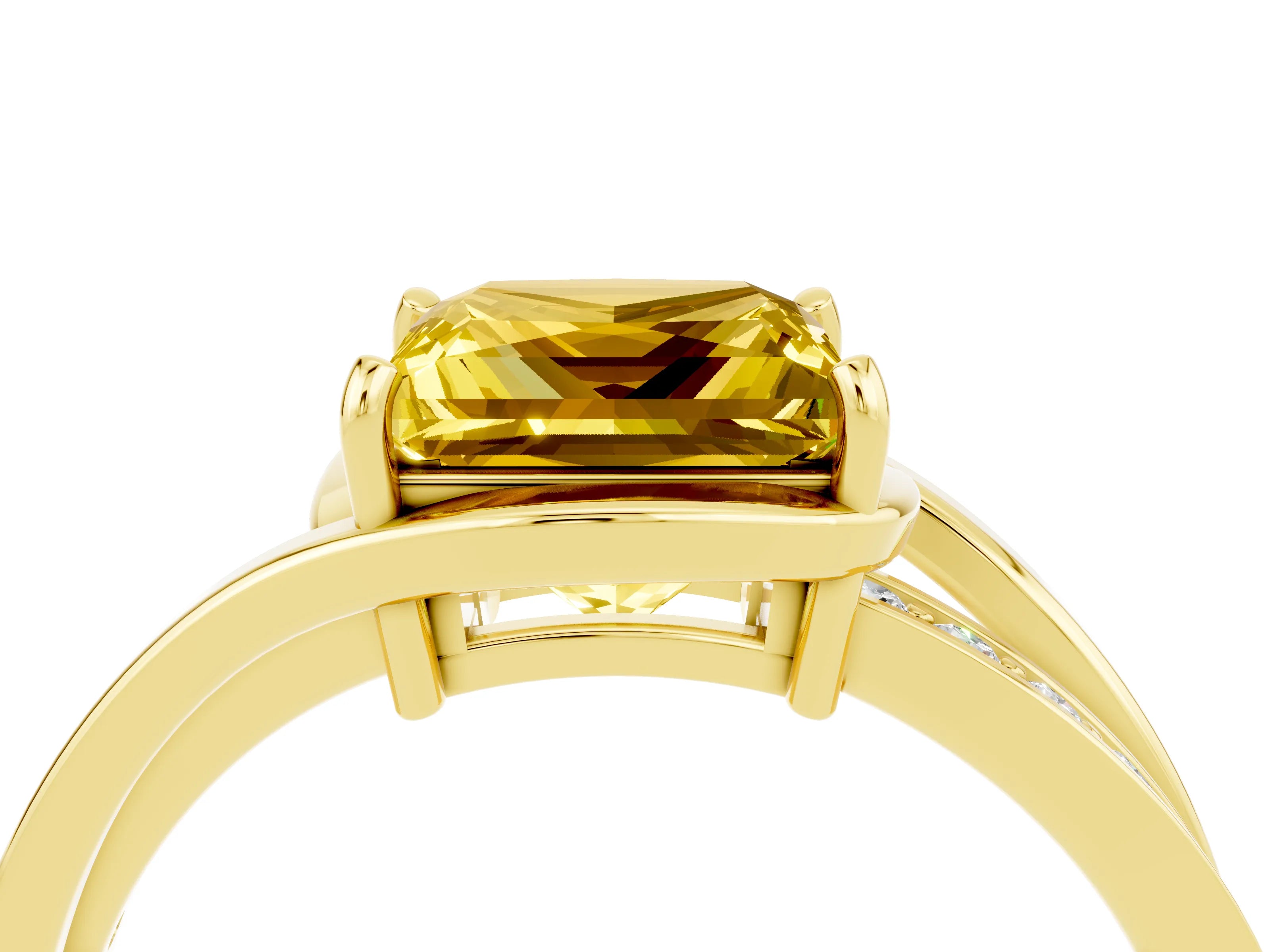 Yellow gold Princess Cut Yellow Sapphire Solitaire Ring with Split Shank and Prong Setting_4