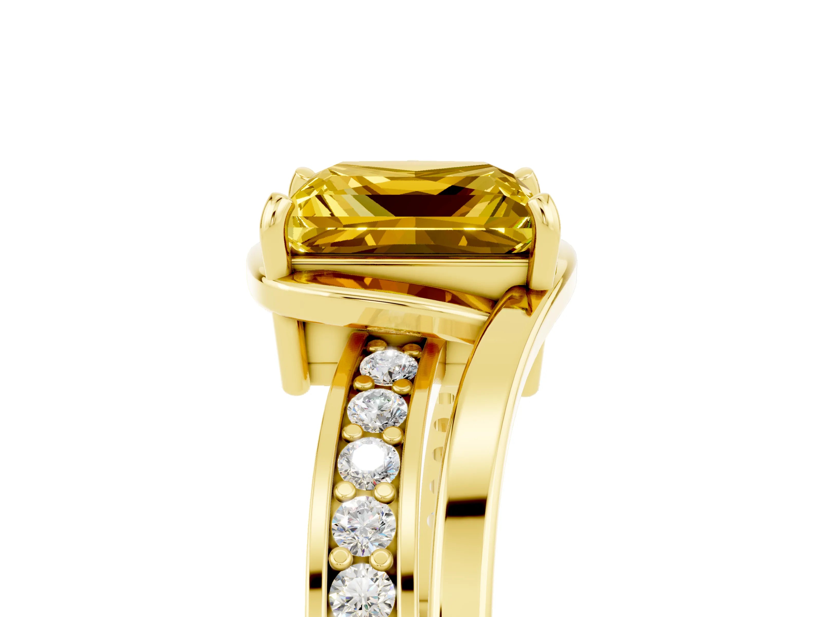Yellow gold Princess Cut Yellow Sapphire Solitaire Ring with Split Shank and Prong Setting_5
