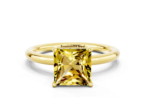 Yellow gold Princess Cut Yellow Sapphire Solitaire Ring with Thin Band and Four-Prong Setting_24