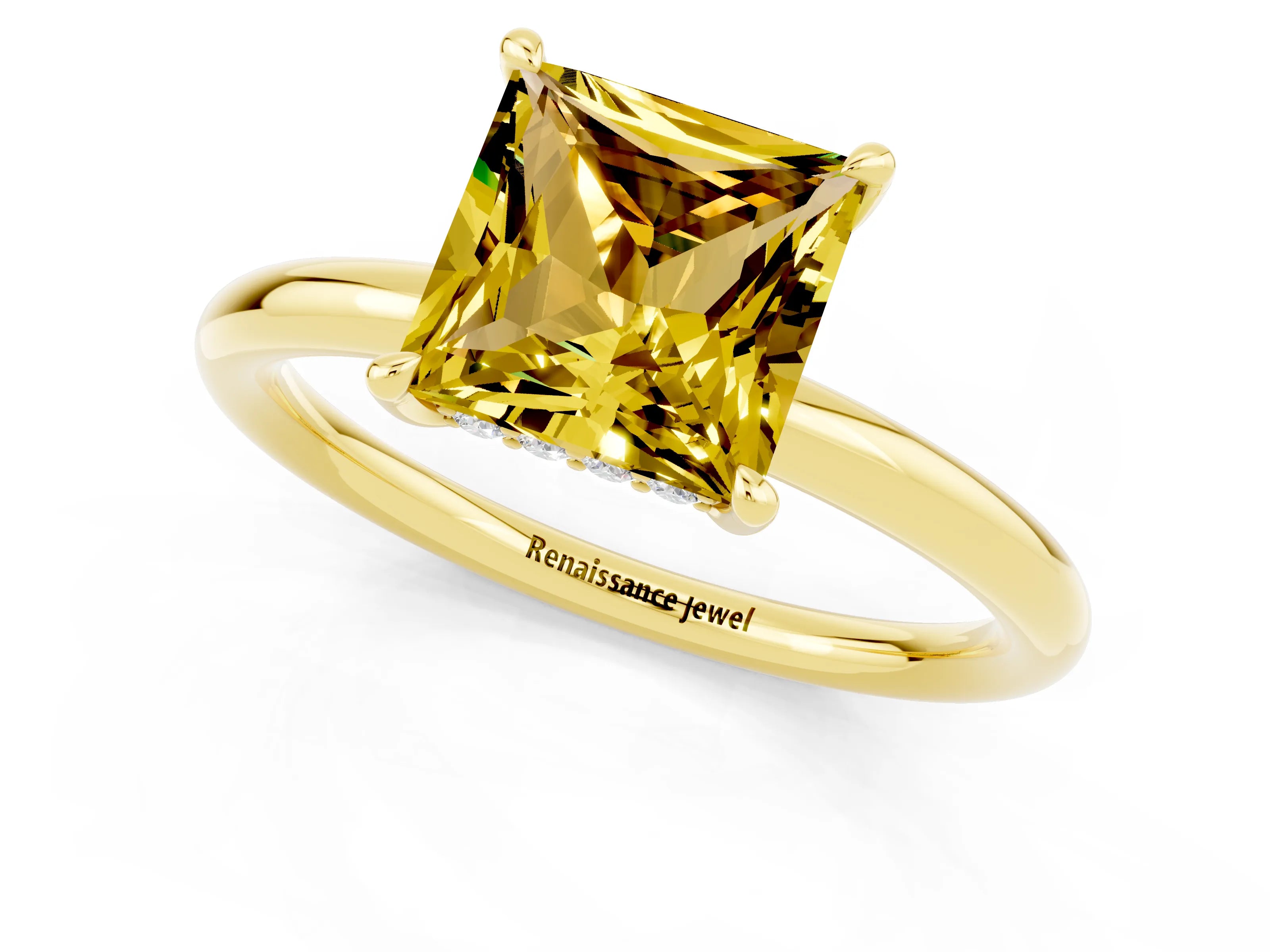 Yellow gold Princess Cut Yellow Sapphire Solitaire Ring with Thin Band and Four-Prong Setting_25