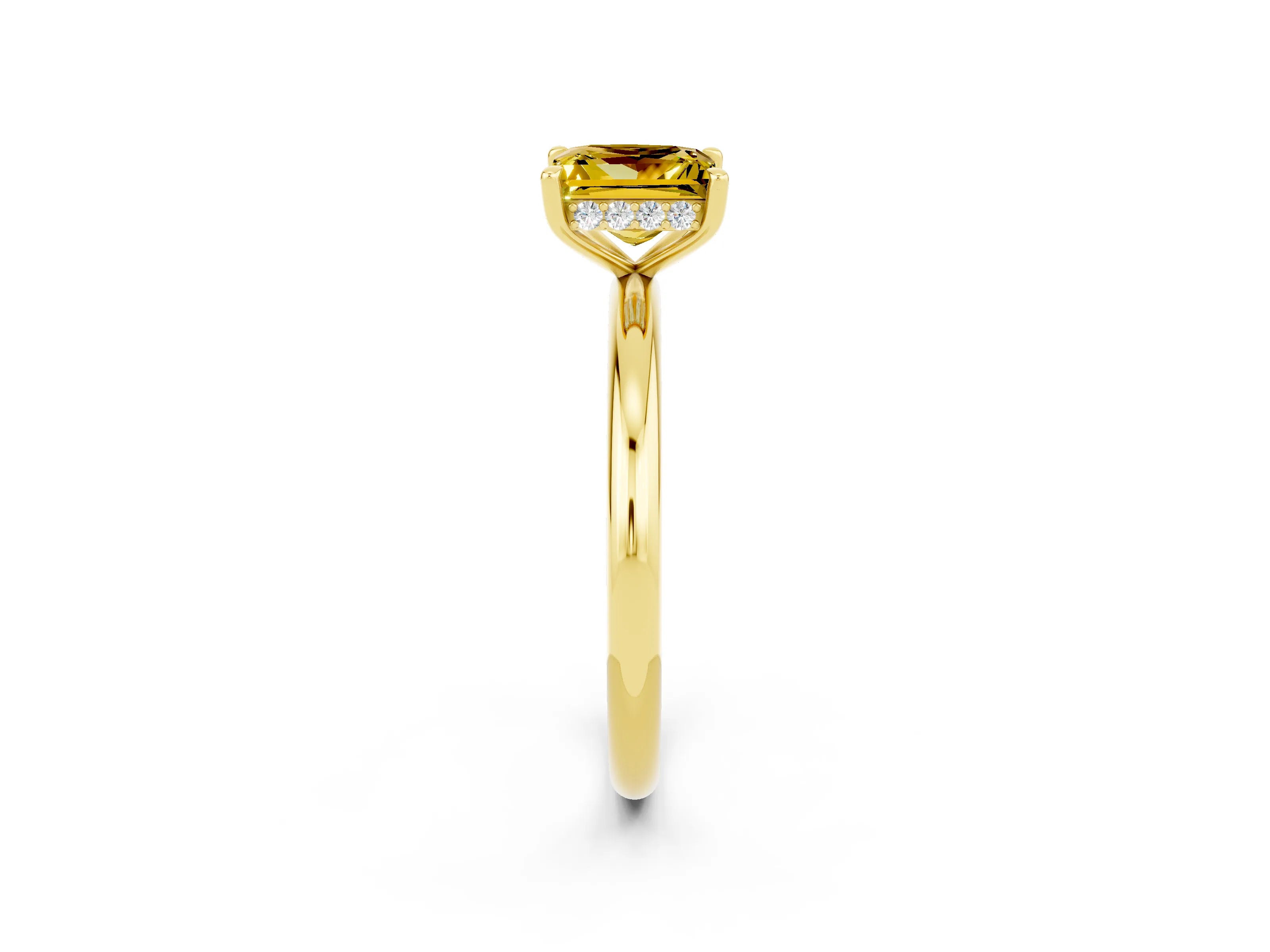 Yellow gold Princess Cut Yellow Sapphire Solitaire Ring with Thin Band and Four-Prong Setting_26