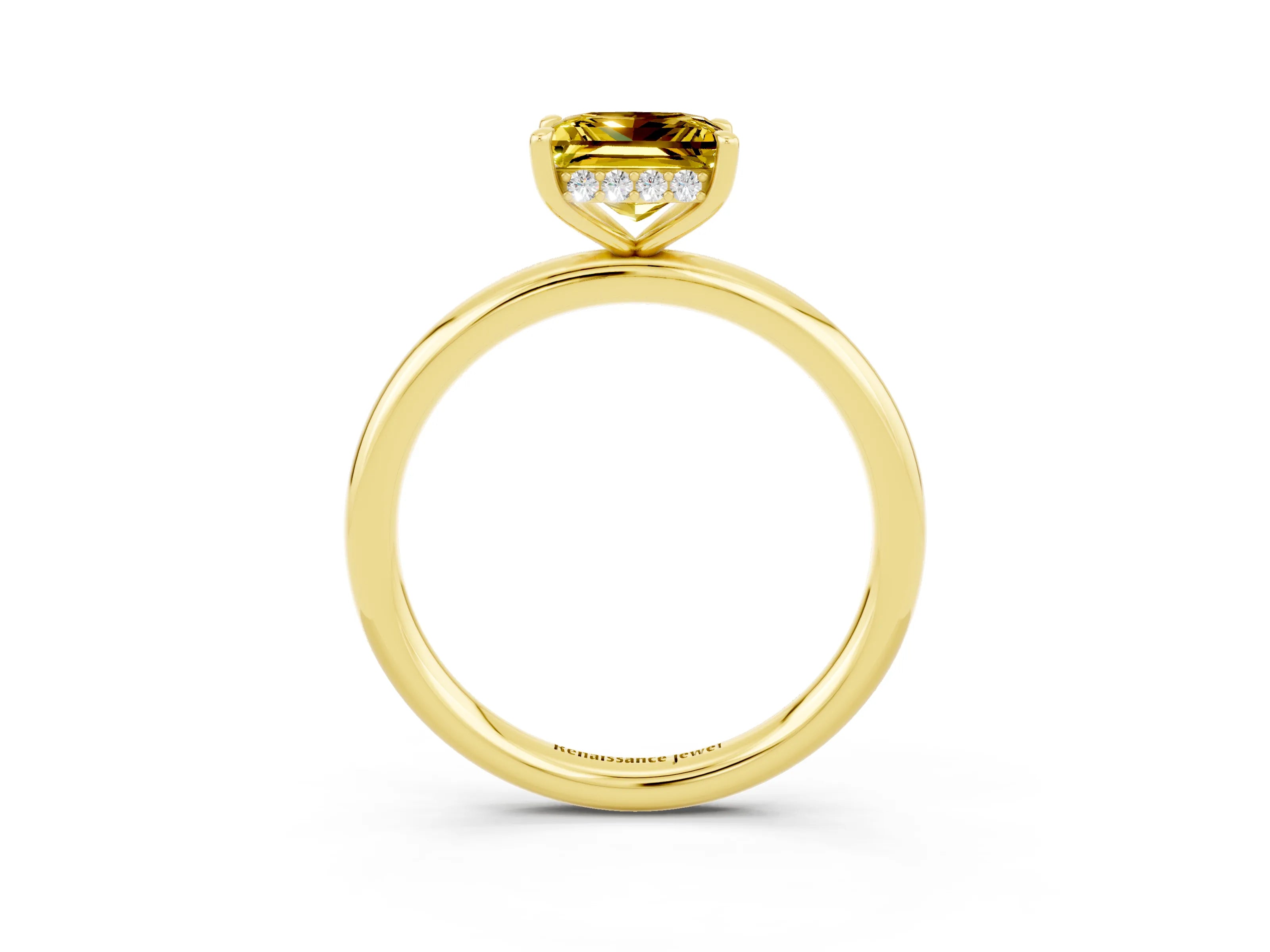 Yellow gold Princess Cut Yellow Sapphire Solitaire Ring with Thin Band and Four-Prong Setting_27