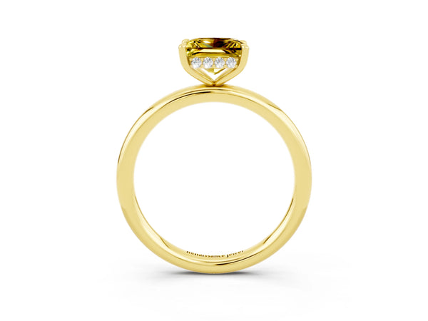 Yellow gold Princess Cut Yellow Sapphire Solitaire Ring with Thin Band and Four-Prong Setting