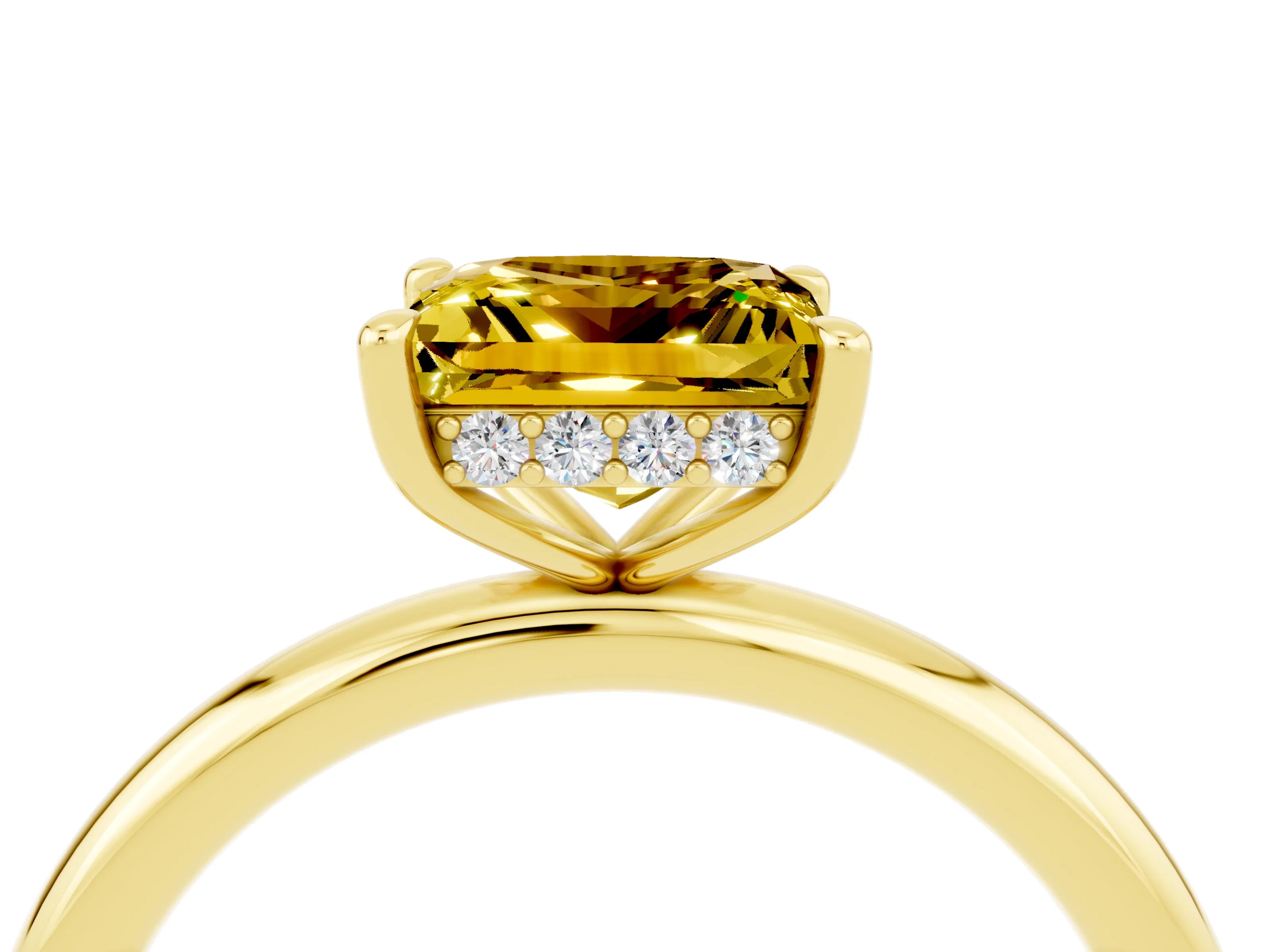Yellow gold Princess Cut Yellow Sapphire Solitaire Ring with Thin Band and Four-Prong Setting_28