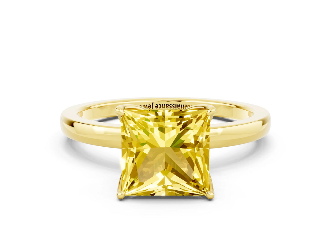 Yellow gold Princess Cut Yellow Sapphire Solitaire Ring with Thin Band and Prong Setting_12
