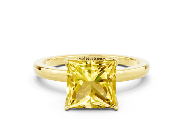 Yellow gold Princess Cut Yellow Sapphire Solitaire Ring with Thin Band and Prong Setting